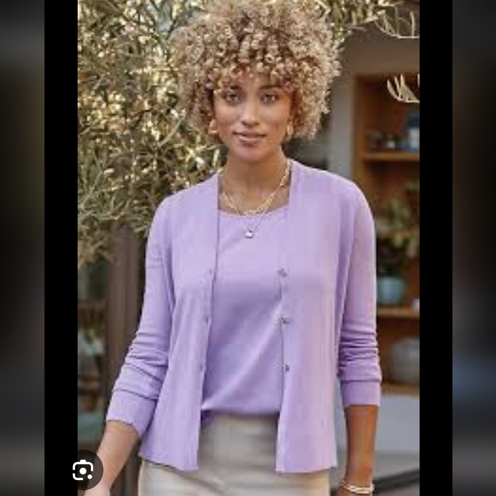 J. Jill Lavender Purple Button Medium P Organically Grown Cotton career cardigan